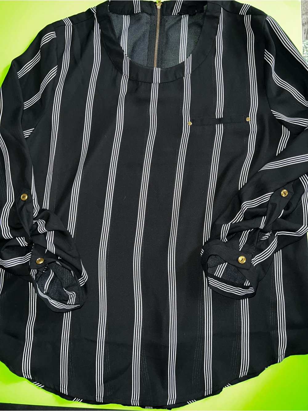 Mine Striped Blouse Size L Black White Long Sleeve